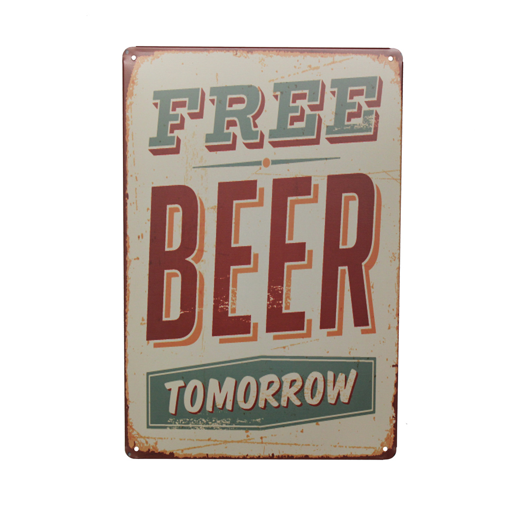 Wine Beer Pub - Placa de Metal Decorativa 200x300mm para