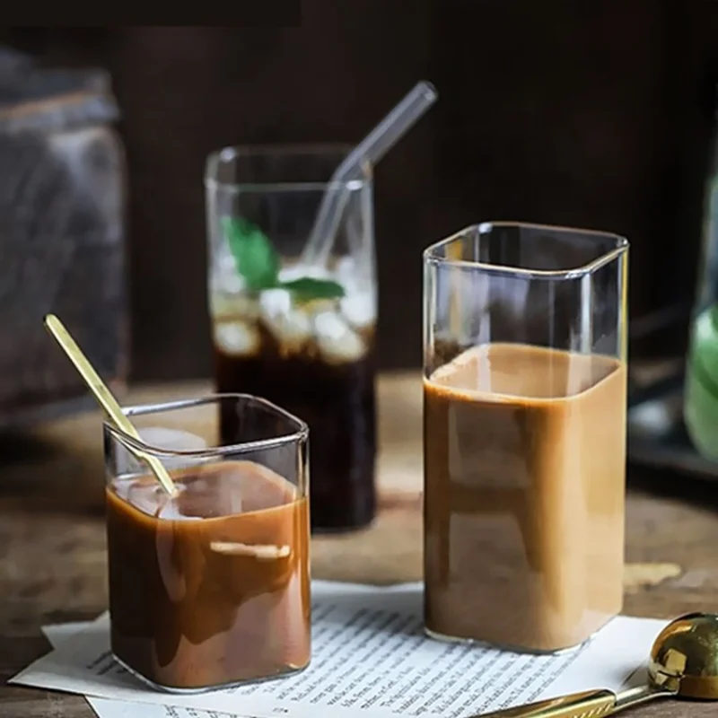 Wine Beer Coffee Drink - Copo de vidro quadrado simples, transparente,